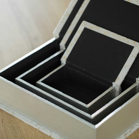 Vintiquewise White Velvet Vintage Storage Wooden Antique Classic Decorative Book Box Holder, PK 3 QI004265.WT-M